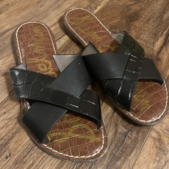 SAM EDELMAN Gillian Crocodile-Embossed Leather Slide Sandals Sz 6 - Picture 7 of 9